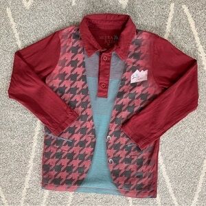 Sierra Julian Red Graphic Printed Long Sleeve Collared T-shirt Size 4